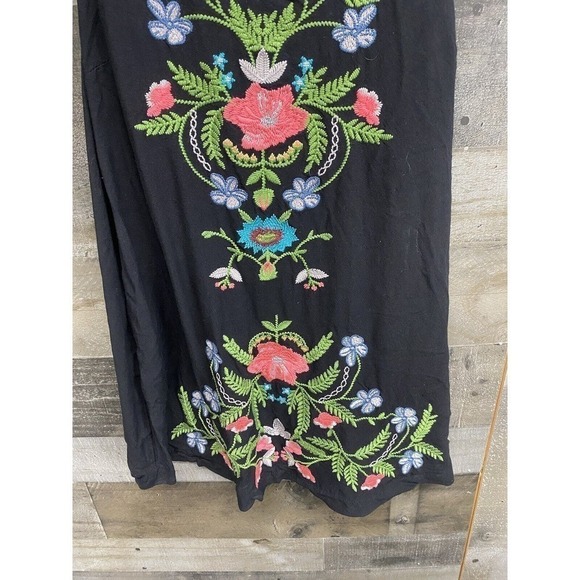 Umgee Small Boho Dress Heavy Floral Embroidered Lined Pockets Black Sleeveless - Picture 4 of 8